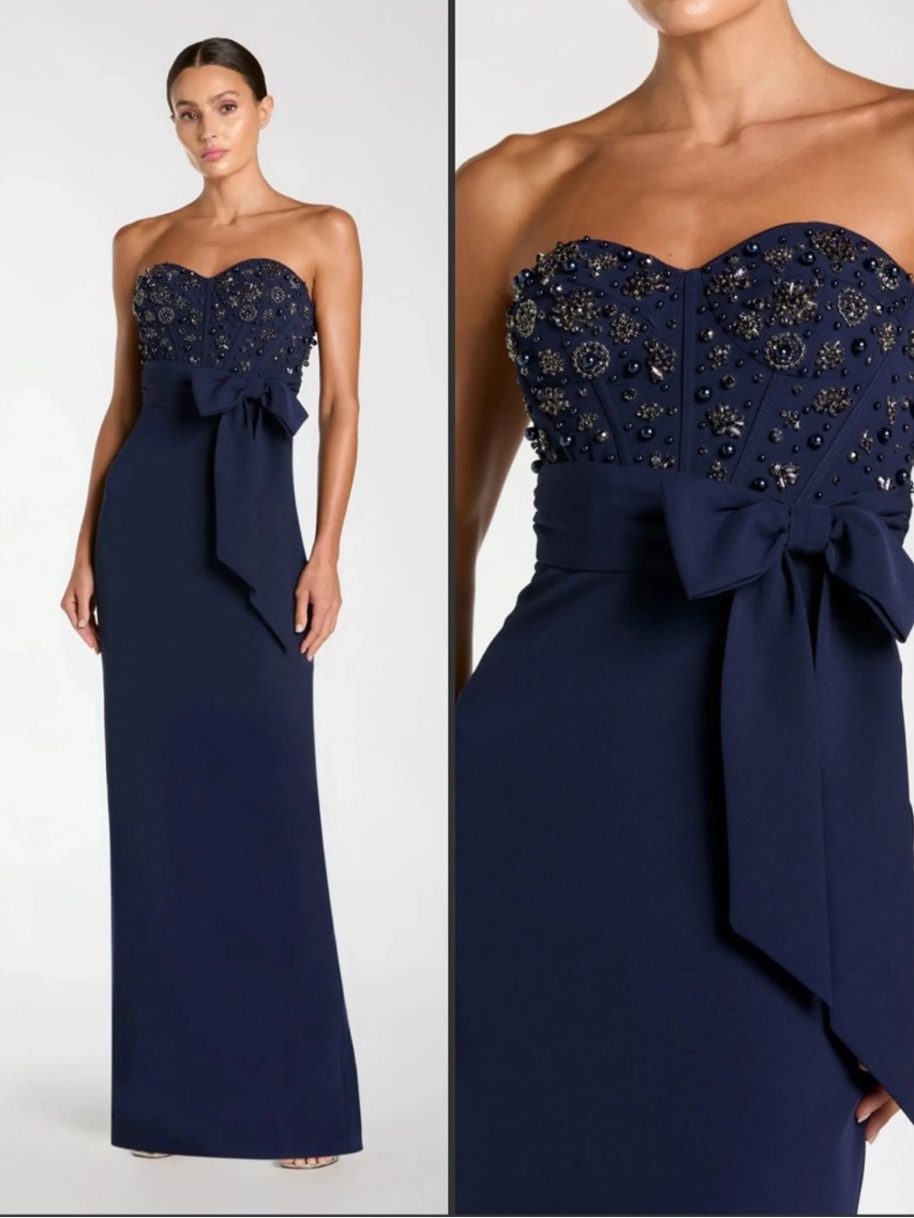 MAC DUGGAL 2395 Navy Strapless Embellished Bustier Gown with Bow